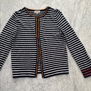 LOFT Women's Navy and White Striped Cardigan